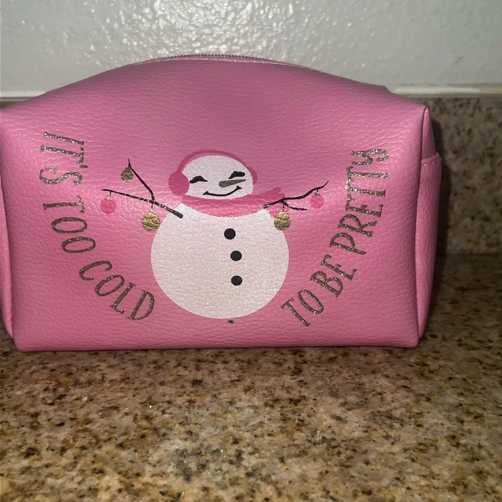 Charming Charlie Christmas Pink Snowman Cosmetic Bag